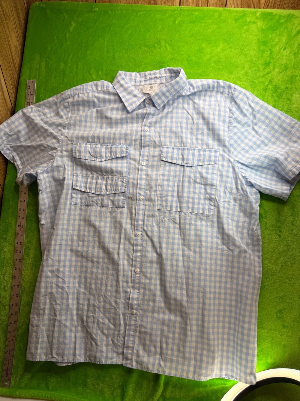 Gingham Check Vented Fishing-Style Shirt Sz 2XL Blue/White